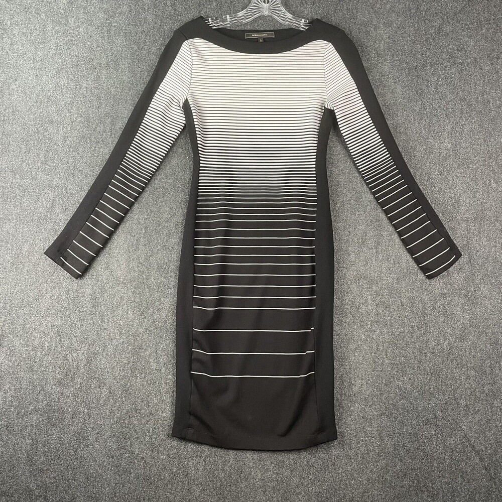 BCBG MAXAZRIA Black White striped jersey knit long sleeve 'Rigby' dress XS EUC